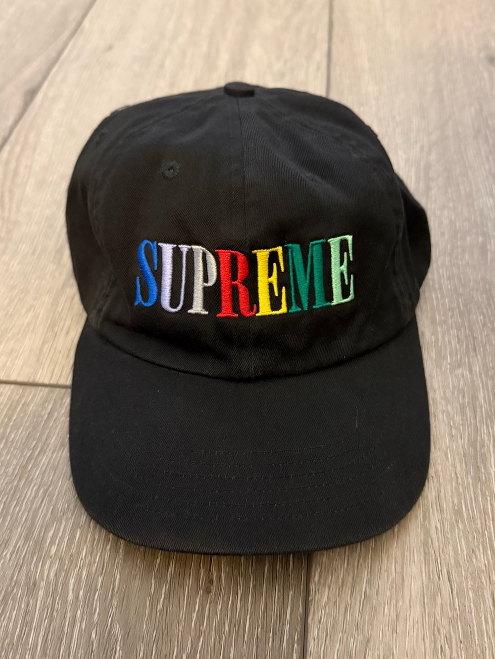 Supreme Black Cap with Multicolor Embroidered Logo